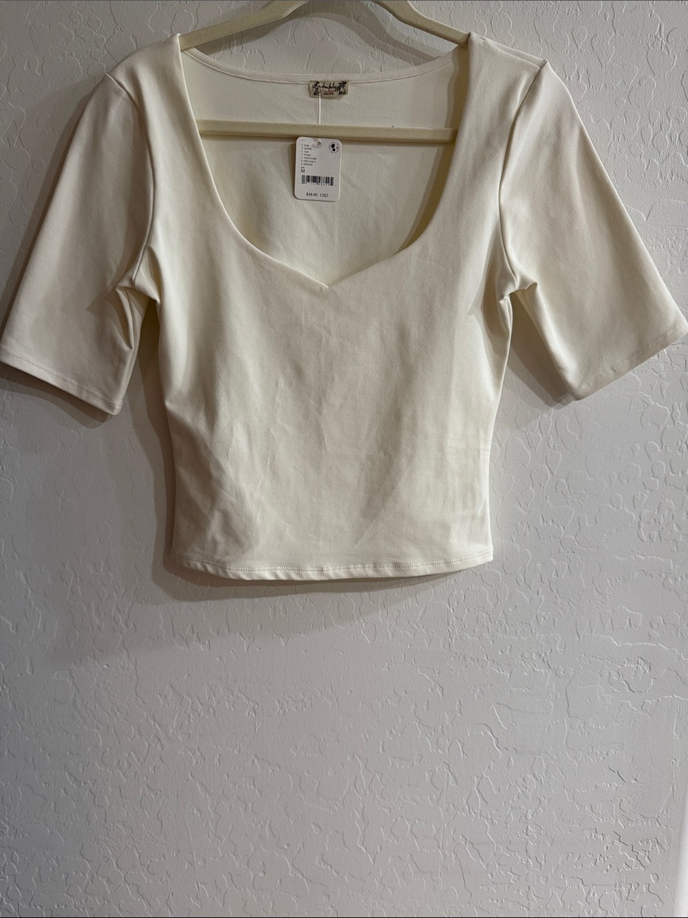 Free People Cream Square-Neck Short Sleeve Crop Top